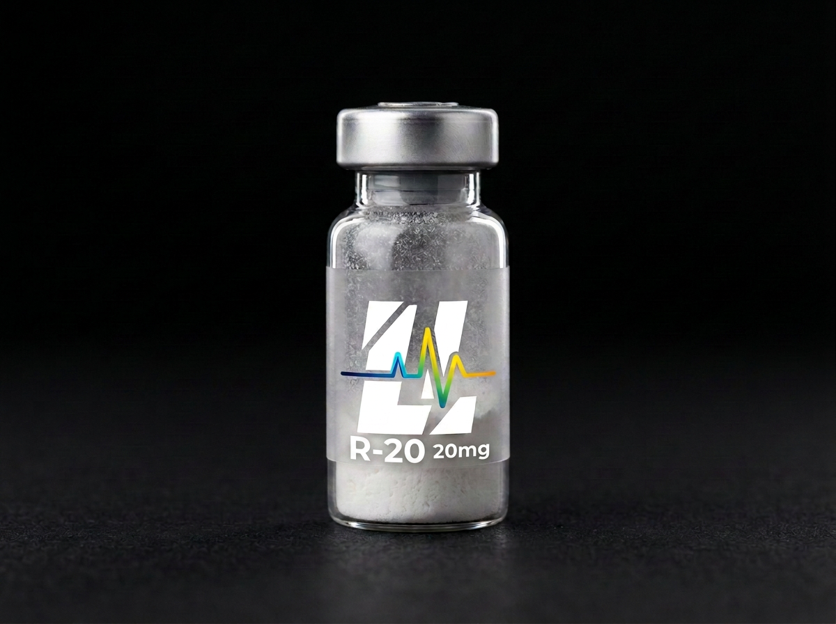 R-20 20mg research reference material — Triple receptor agonist material studied in metabolic and receptor-signaling research.